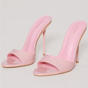 Pink Pointed PU Mini Strap High Stiletto Heeled Mules size 8